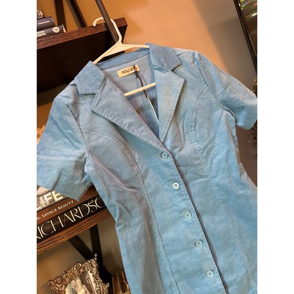 Rolla's Francoise Stretch Corduroy Dress Cornflower Womens Size Medium 10 - Picture 7 of 9